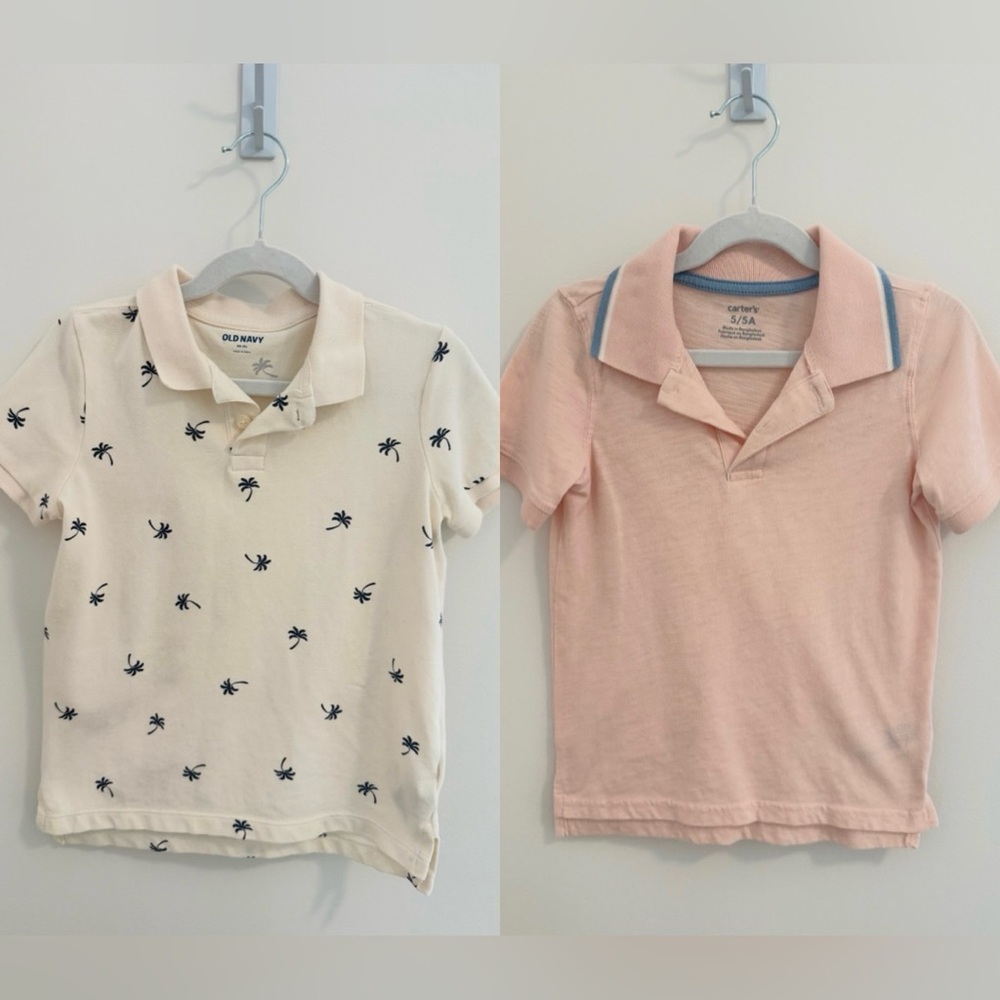 Old Navy Cream Polo with Navy Palm Print & Carter's Light Coral Polo - Twin Pack